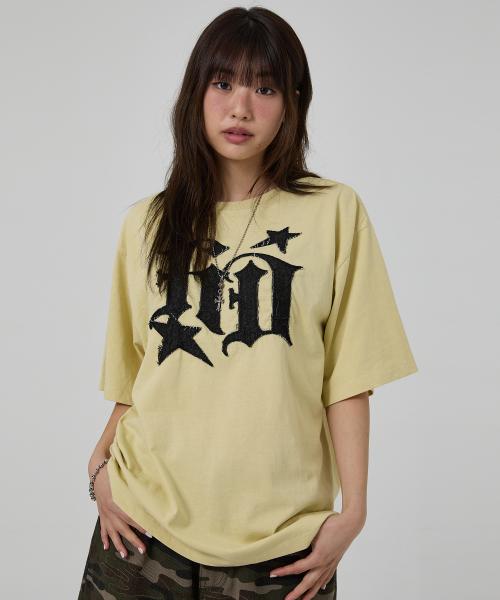 HD 데님 아플리케 반팔티셔츠 라이트옐로우