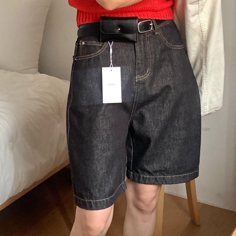 포미엘 클래식 버뮤다 생지 데님 반바지 팬츠