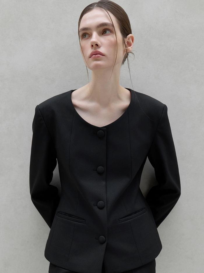 유넥 라운드 버튼 자켓 블랙 OU1347