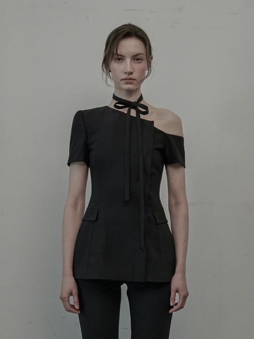 Emma String Off Shoulder Half Sleeve Jacket-Black