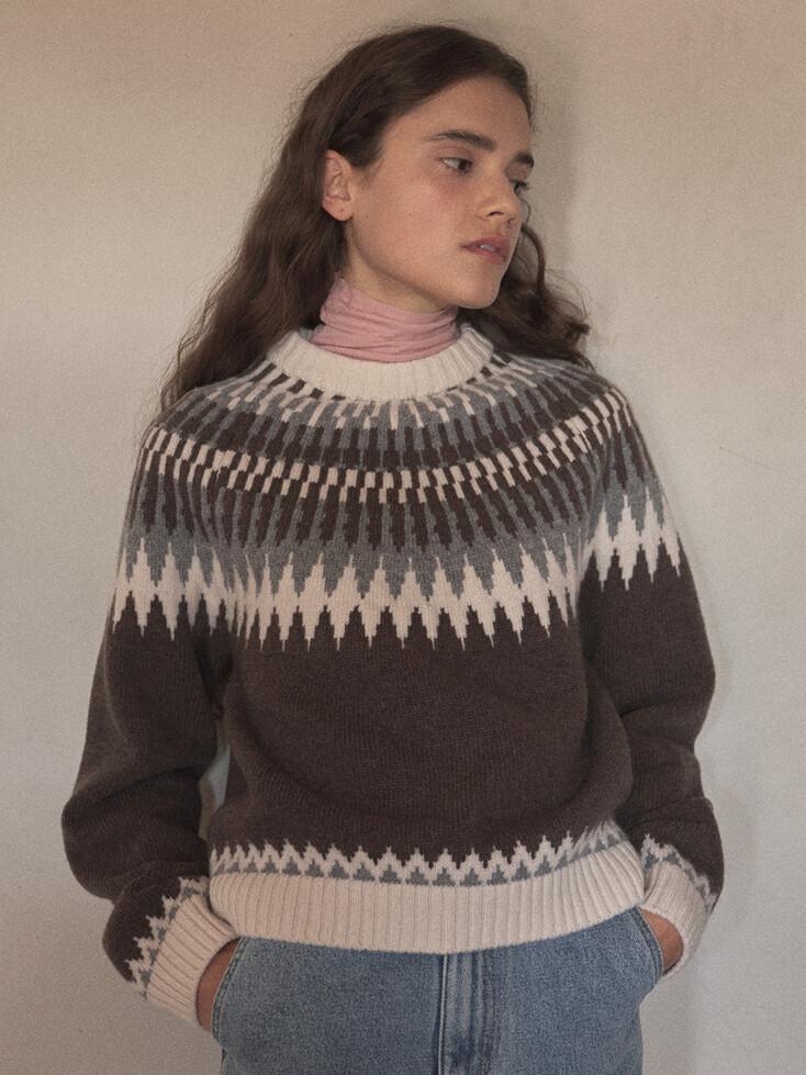 wool fair isle sweater (melange brown)