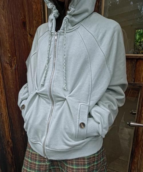 Twist-pinched hoodie zip-up (mint grey)