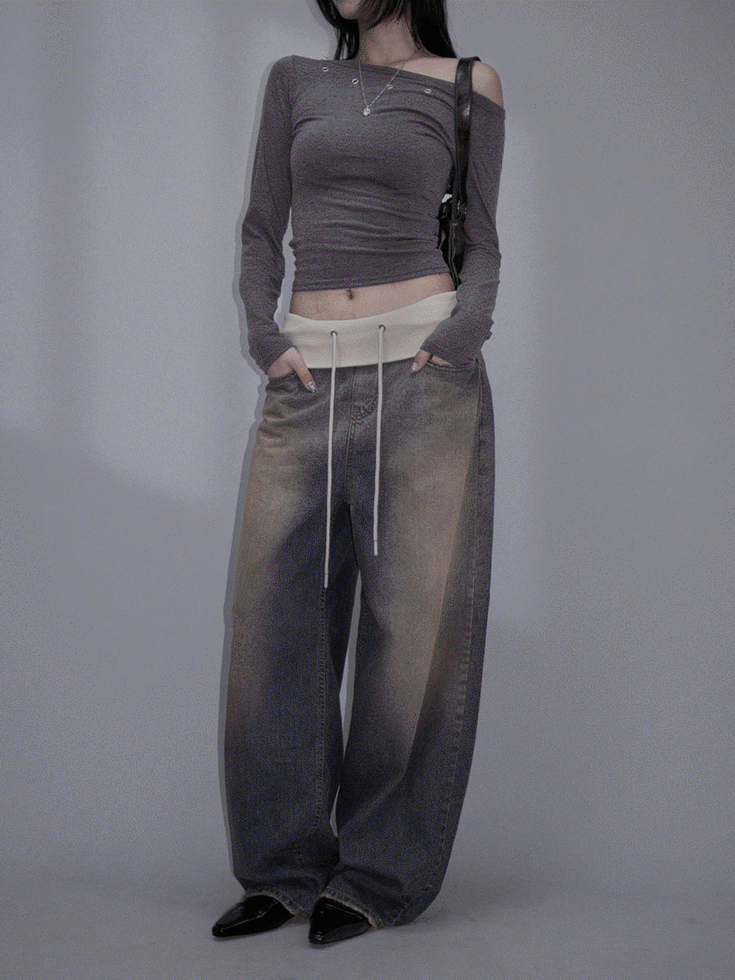 Fold-Over String Wide Jeans 폴드 오버 스트링 와이드 데님