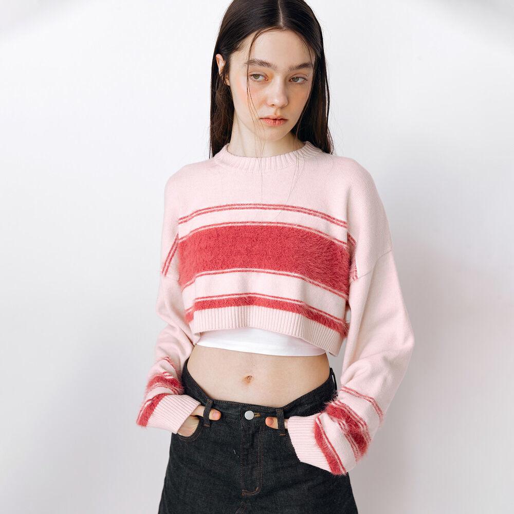 (1차 리오더) MIXED STRIPE KNIT TOP - PINK [최예나 착용]