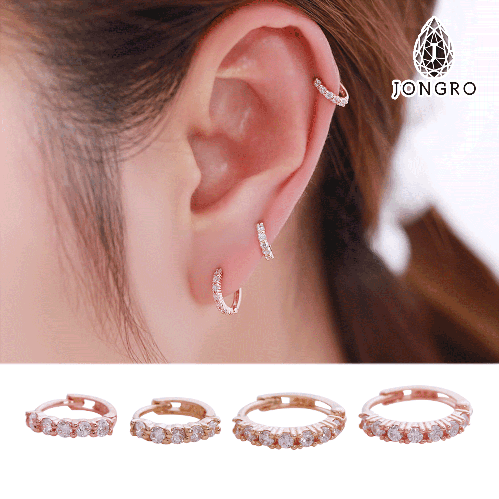 14K 18K 골드 원터치 링 피어싱 큐빅 링귀걸이