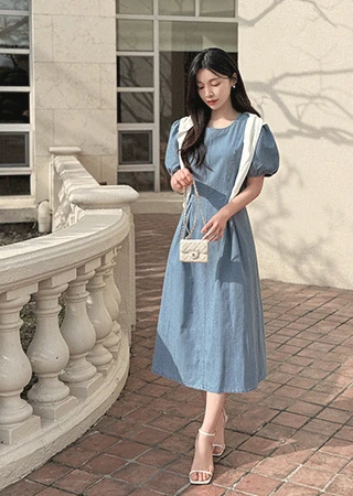 넥스트 핀턱 데님 원피스