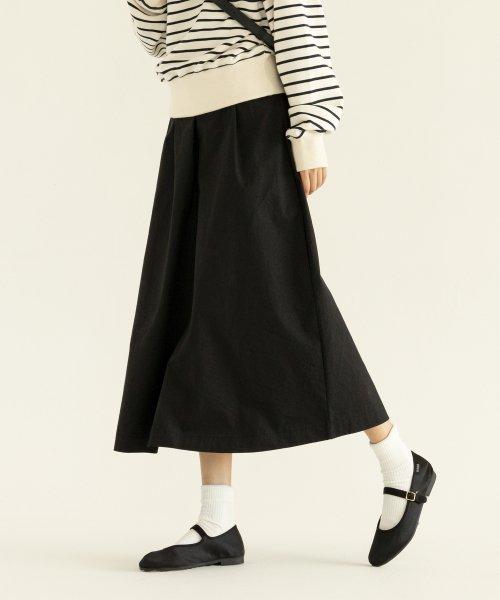 프렌치 a라인 코튼 미디 스커트 black[블랙]