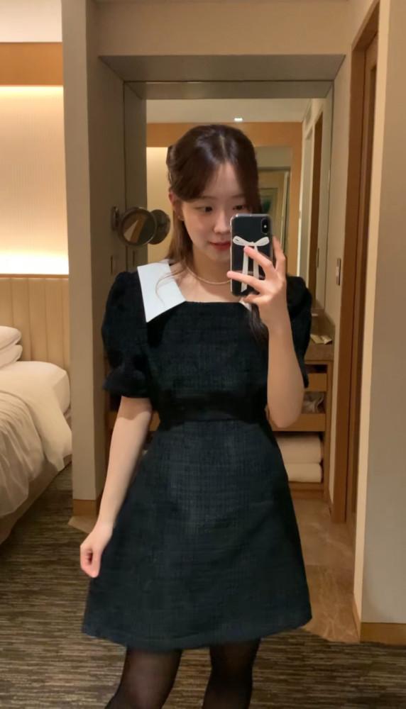 하객룩 세일러카라 반팔트위드원피스 하객원피스