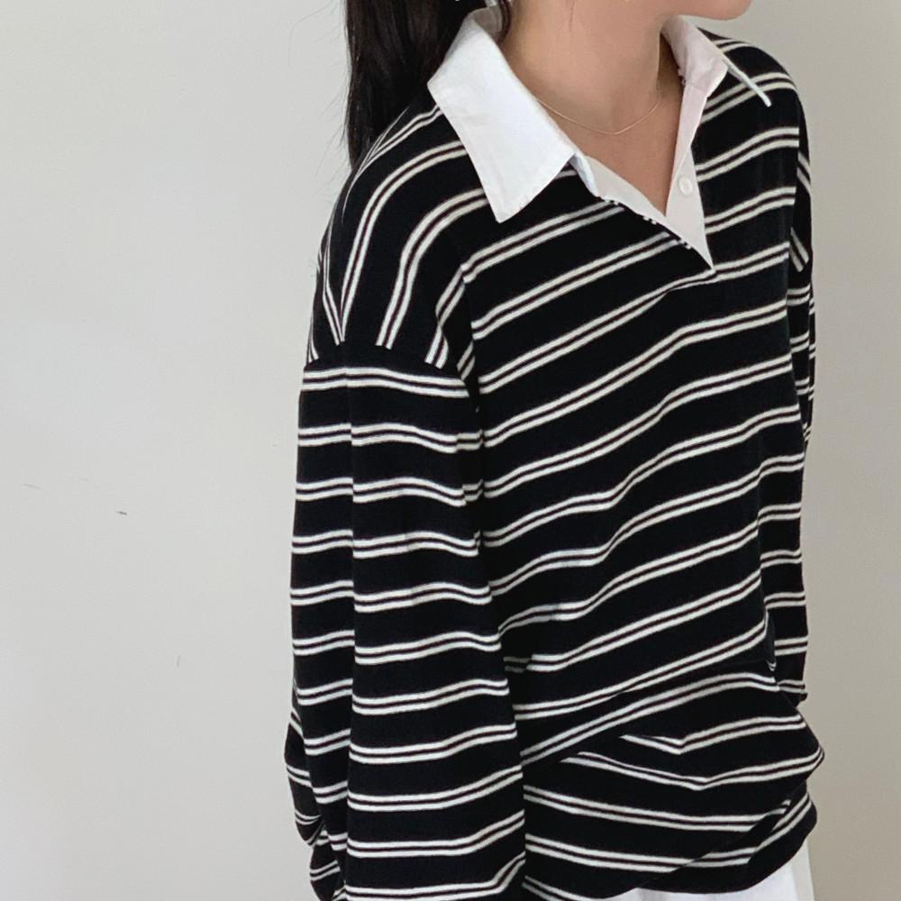 스트라이프카라티셔츠 럭비티셔츠 (2color)