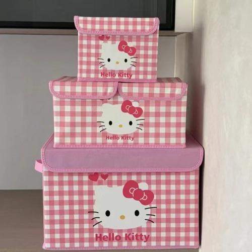 3size 핑크 체크 키티 정리함 수납함 양말 옷장 수납장