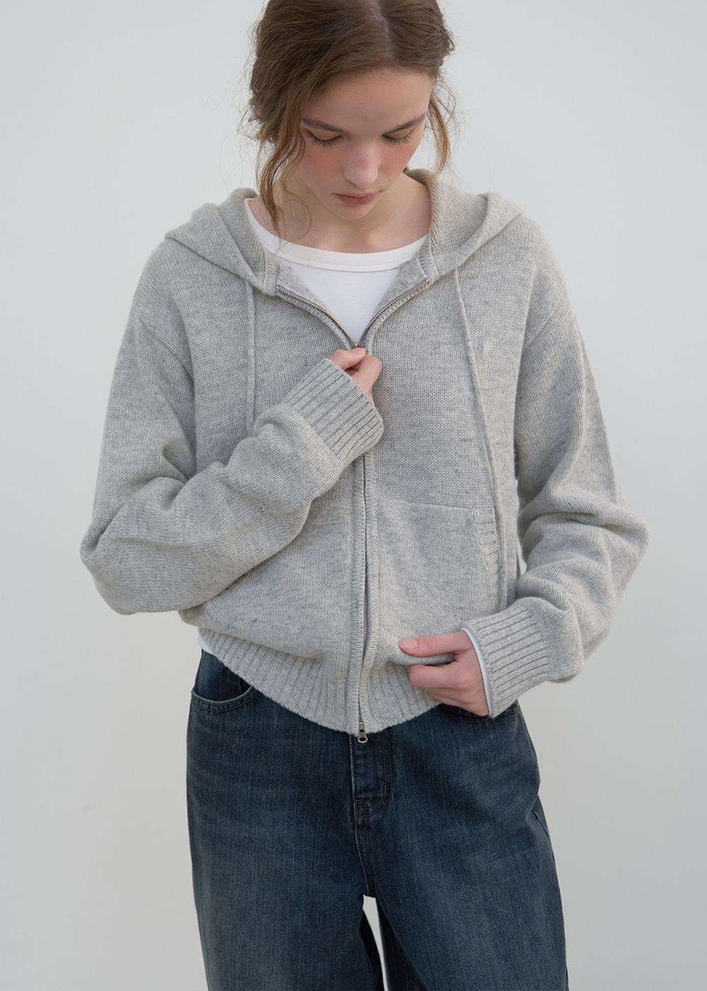 [2차/예약배송] Hood zip-up knit (light gray)