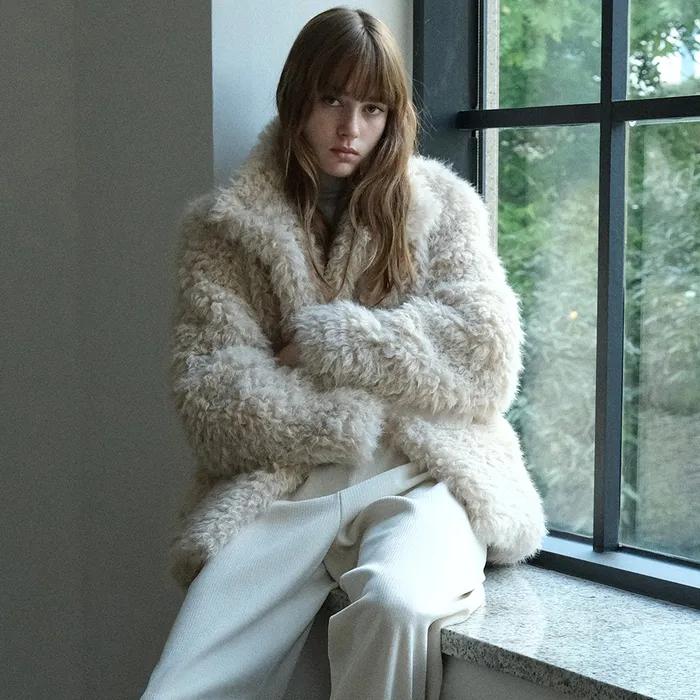 vintage fur half coat (beige)