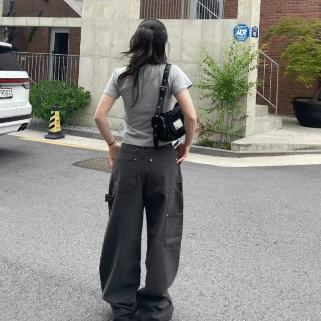 카펜터 리뱃 포인트 코튼 와이드 팬츠(차콜)