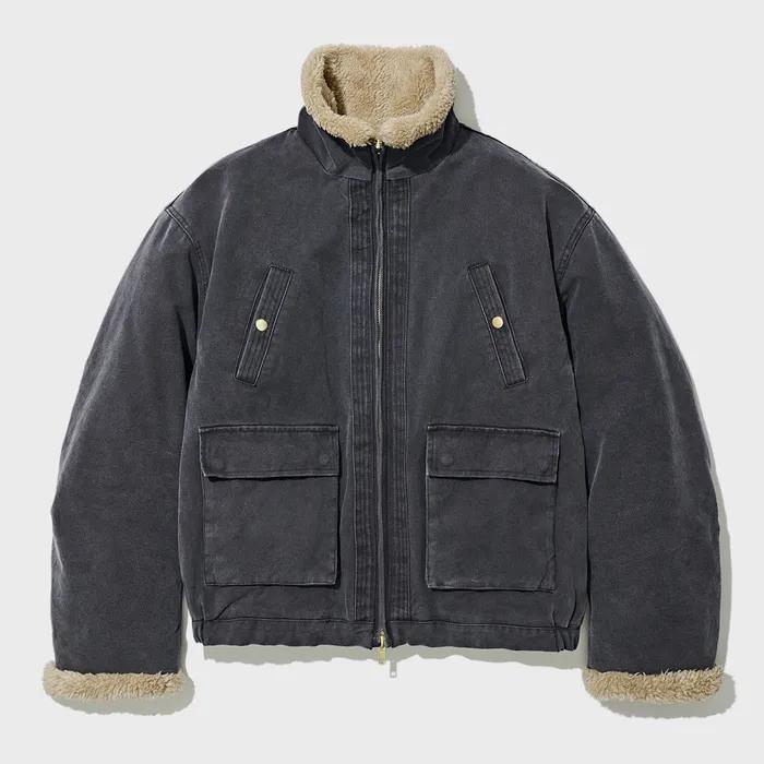 VTG Washed Boa Fleece Mouton Jacket Bluish Charcoal