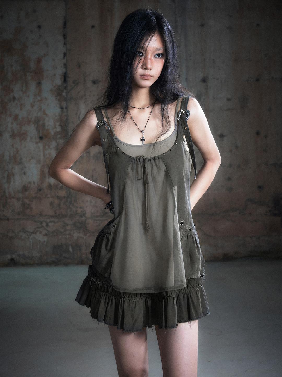 Cest Nous Mesh Spliced ​​Suspender Shoulder Strap Dress