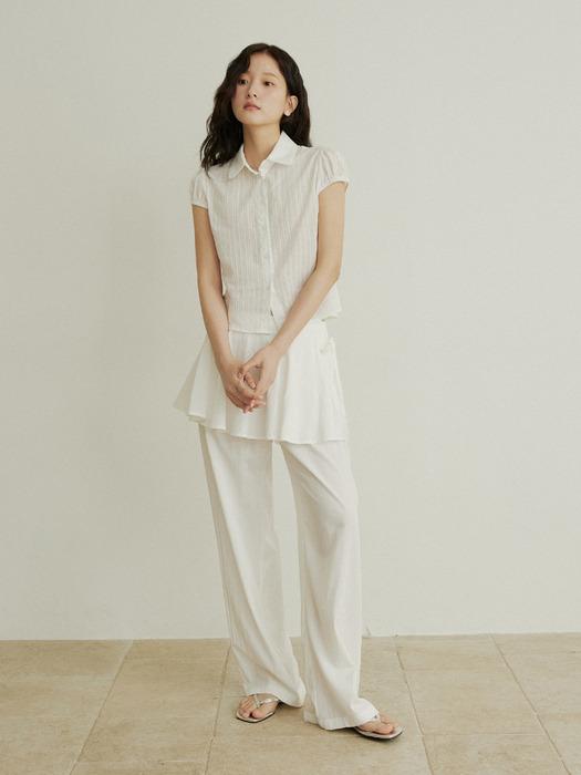 See through stripe cap sleeve blouse - white
