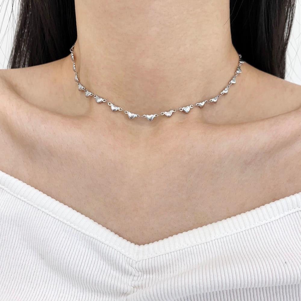 [전체 써지컬스틸] 볼륨 하트 체인 초커 목걸이