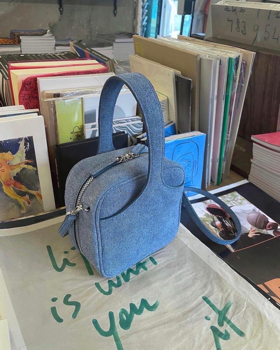 cube bag_denim suede