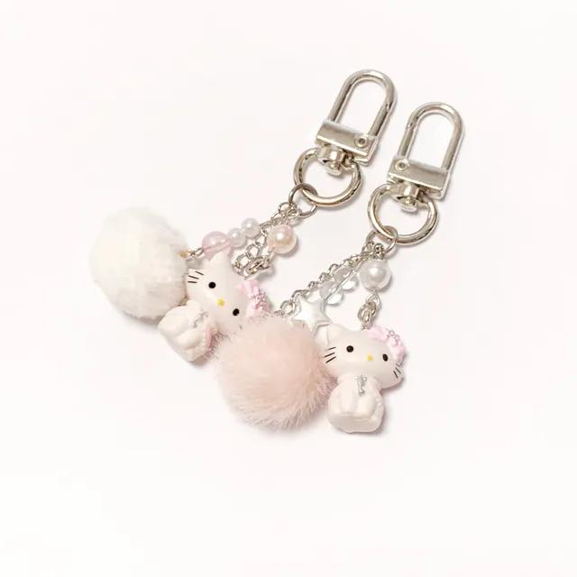 키라키라 y2k 챠미 키티 고양이 폼폼 일본 갸루 귀여운 열쇠 핸드폰줄 핸드폰고리 비즈키링 비즈스트랩 다이어리 에어팟 버즈 Z플립 키링