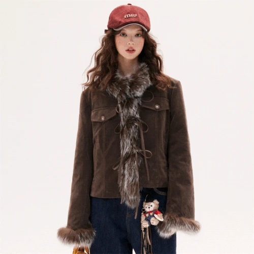 [2색] 리얼폭스퍼 유니크 크롭레더 패딩자켓