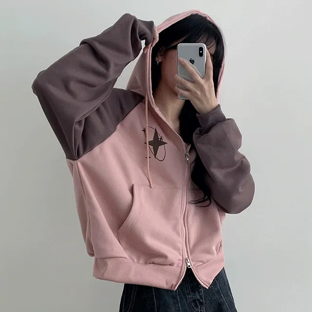 3일만할인 히마 오버핏 나그랑 투웨이 스타로고 후드 집업 (4color) [캐주얼룩/y2K/빅사이즈/유니크]