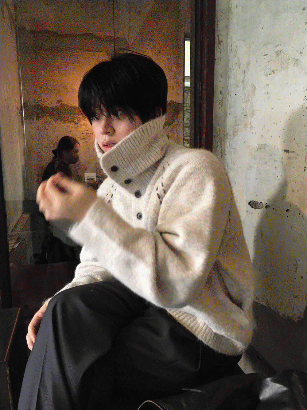 [ 보온성  높은 제품 ] 스티치 하이넥 헤비 니트(2C)