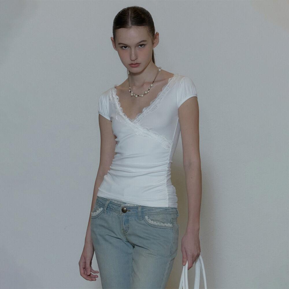 Lace Trim Wrap Tee White