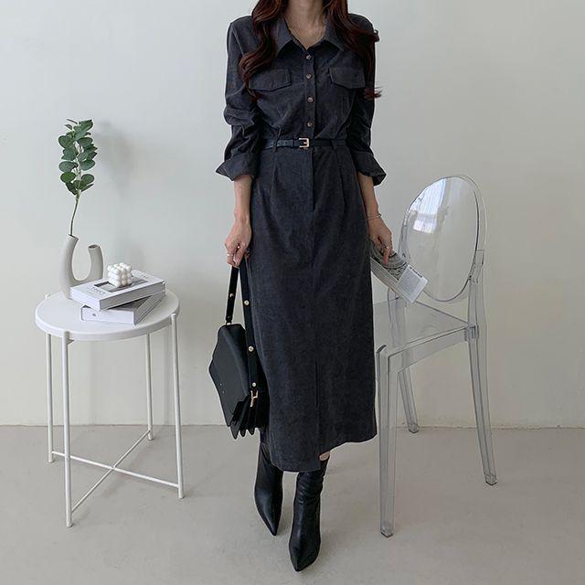 코듀로이 벨트set 카라 원피스_프롬디