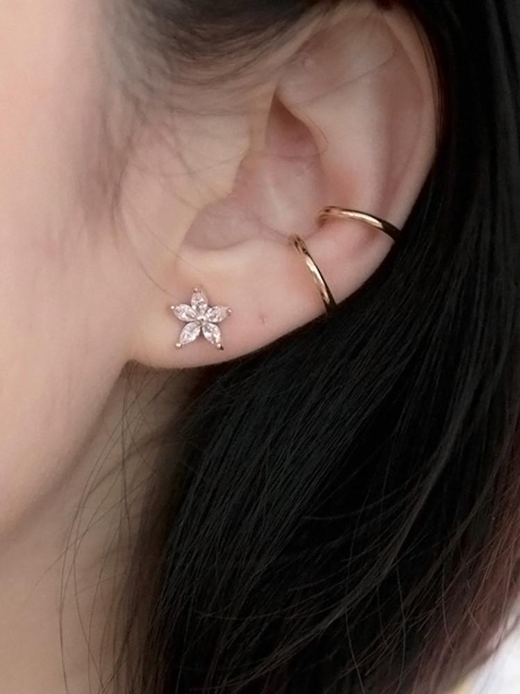 [자석 귀찌/실버침] 크리스탈 플라워 자석 귀걸이 실버침 귀걸이