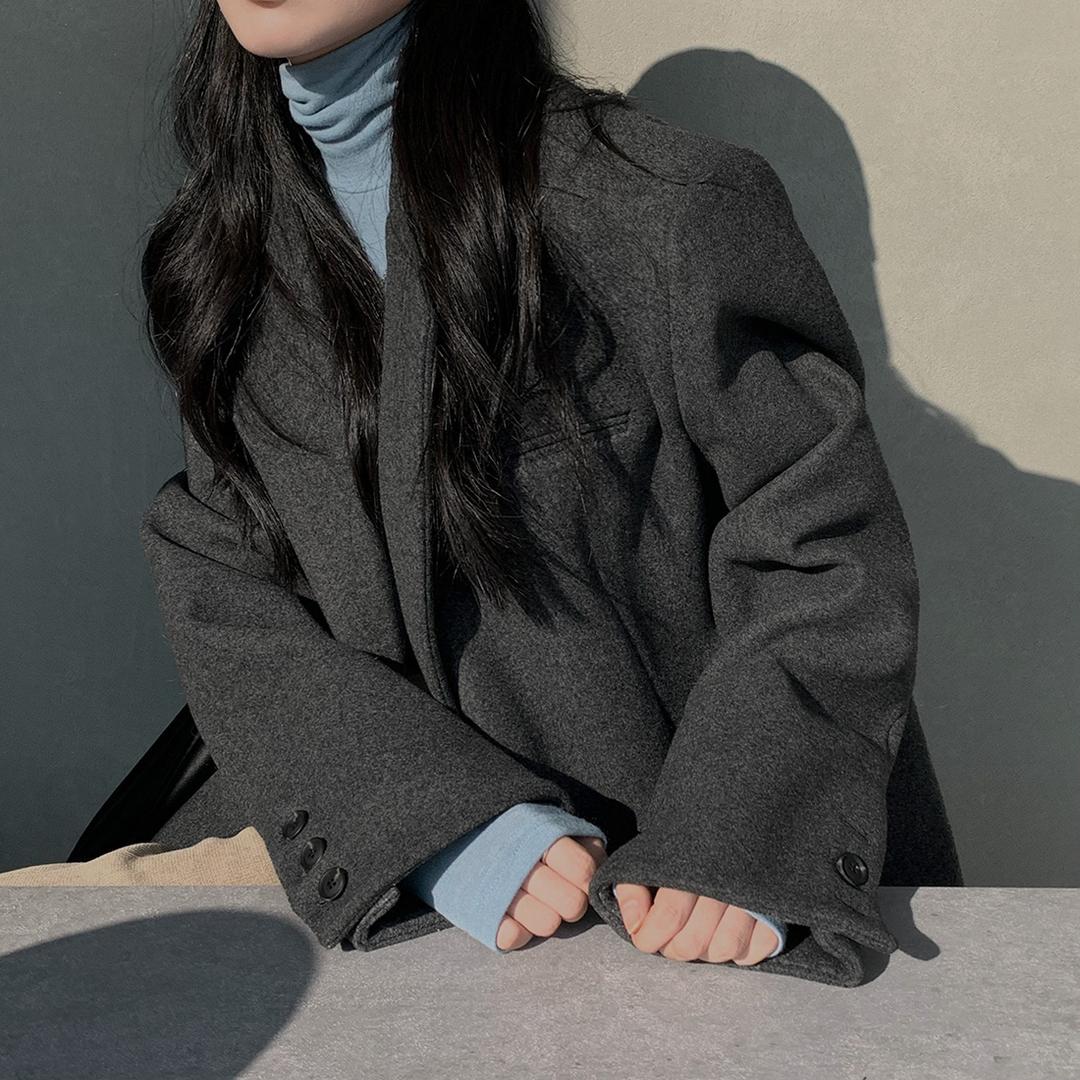 크림치즈마켓 [wool100%/브랜드공정]  윈터 싱글 투버튼 카라 리얼 울 자켓 블레이저 - jk