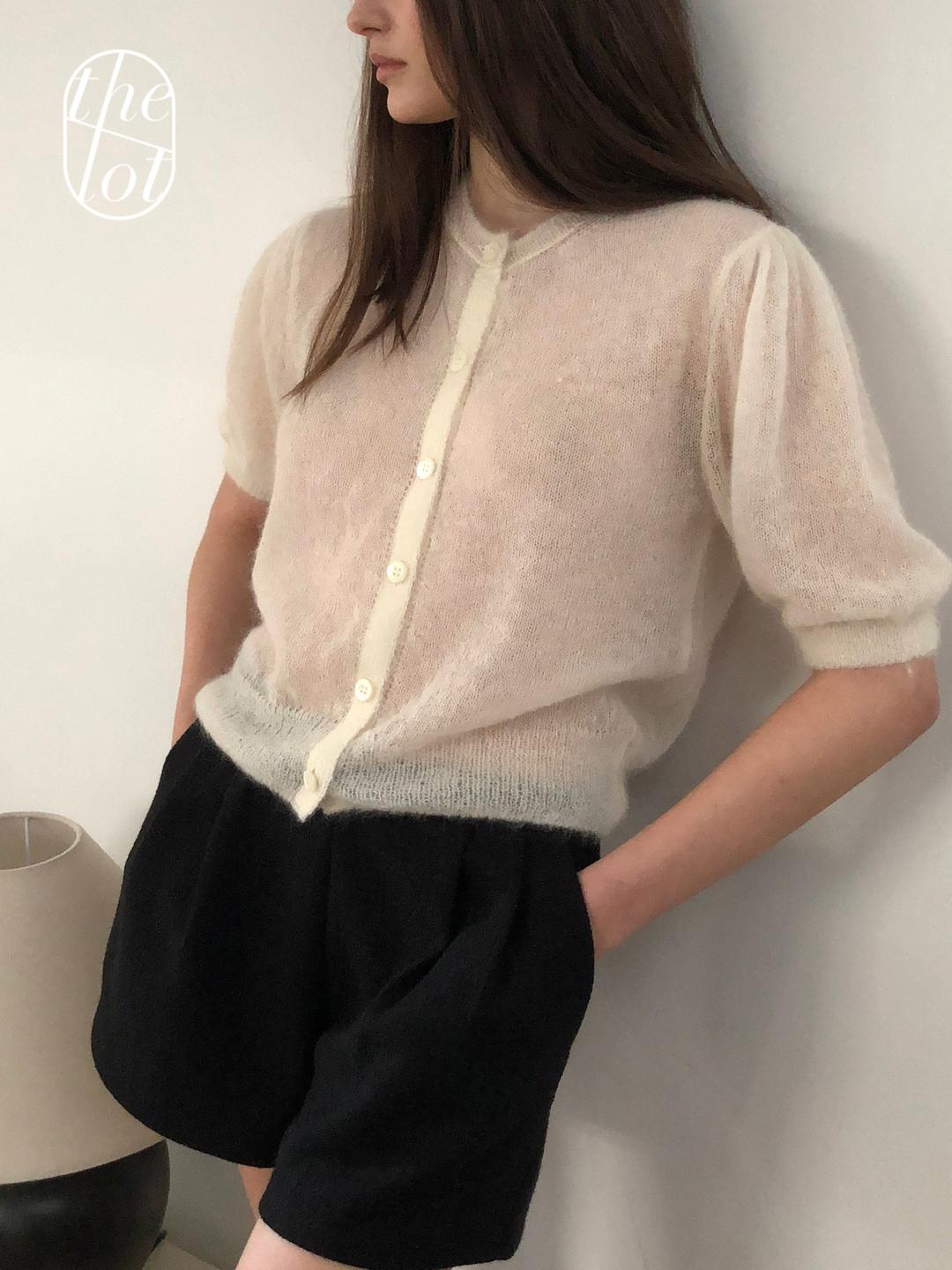 더롯 (당일) [founders] 파운더스 마가렛 모헤어 반팔 가디건 시스루 퍼프 라운드넥 니트 (3color)