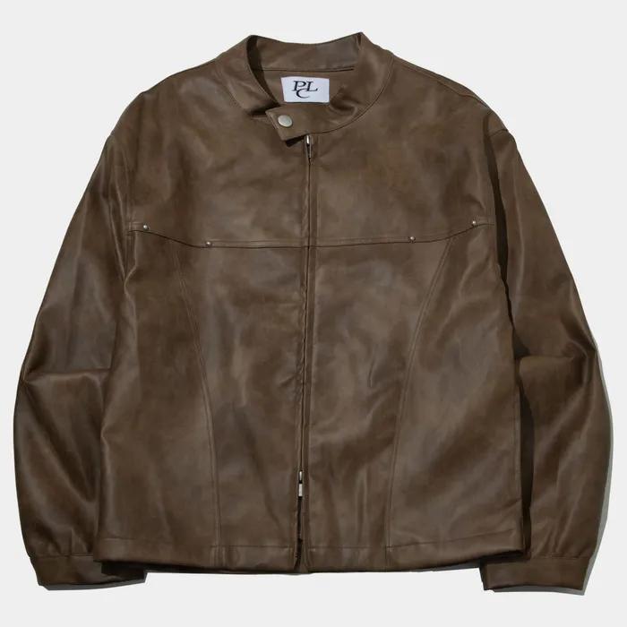 크랙 워싱 빈티지 바이커 레더자켓 [브라운]