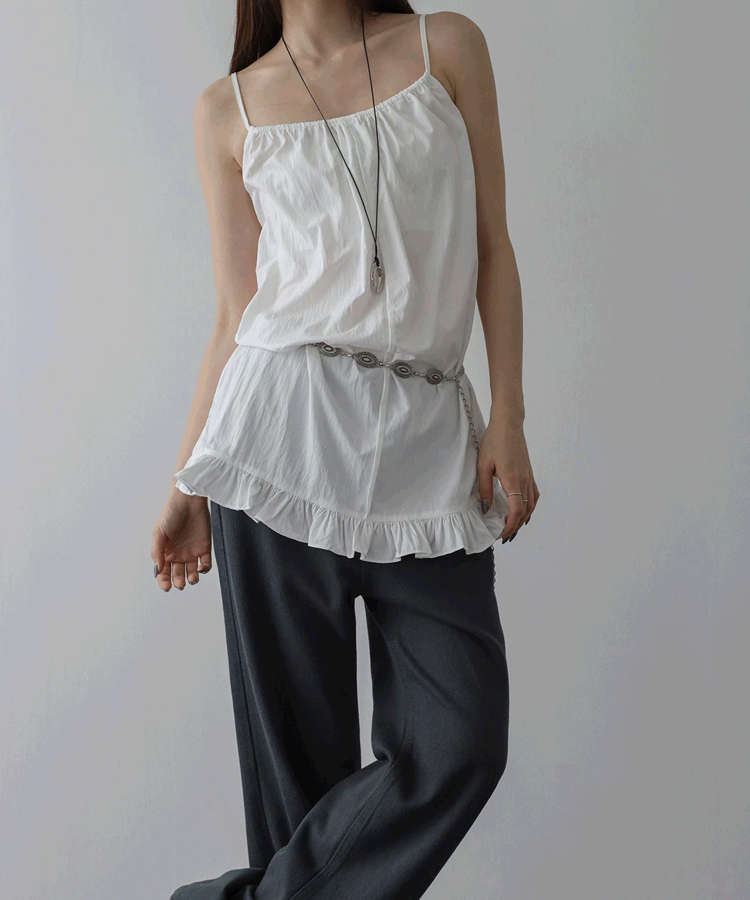 레이어드 러플 미니 원피스