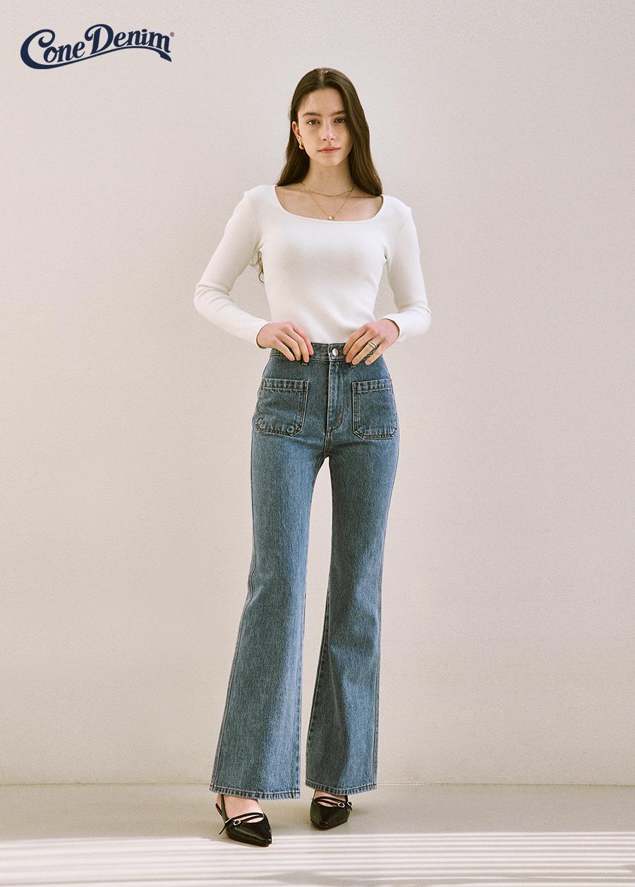 CHIXLABEL H 슬림 부츠컷 콘데님 - Light Blue