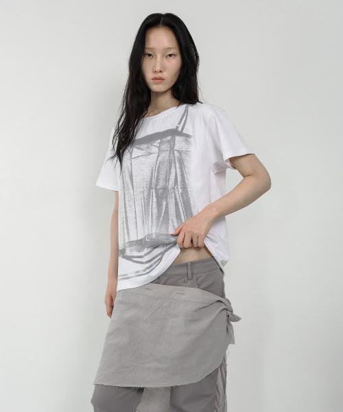 BELT LAYER PRINTED T-SHIRT WHITE