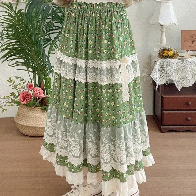 (빅사이즈) 셀리아 플라워 롱스커트 레이스 캉캉 밴딩 치마