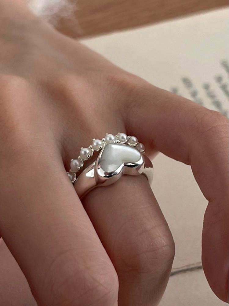 Heart mother of pearl ring 하트 마더오브펄 자개 은반지