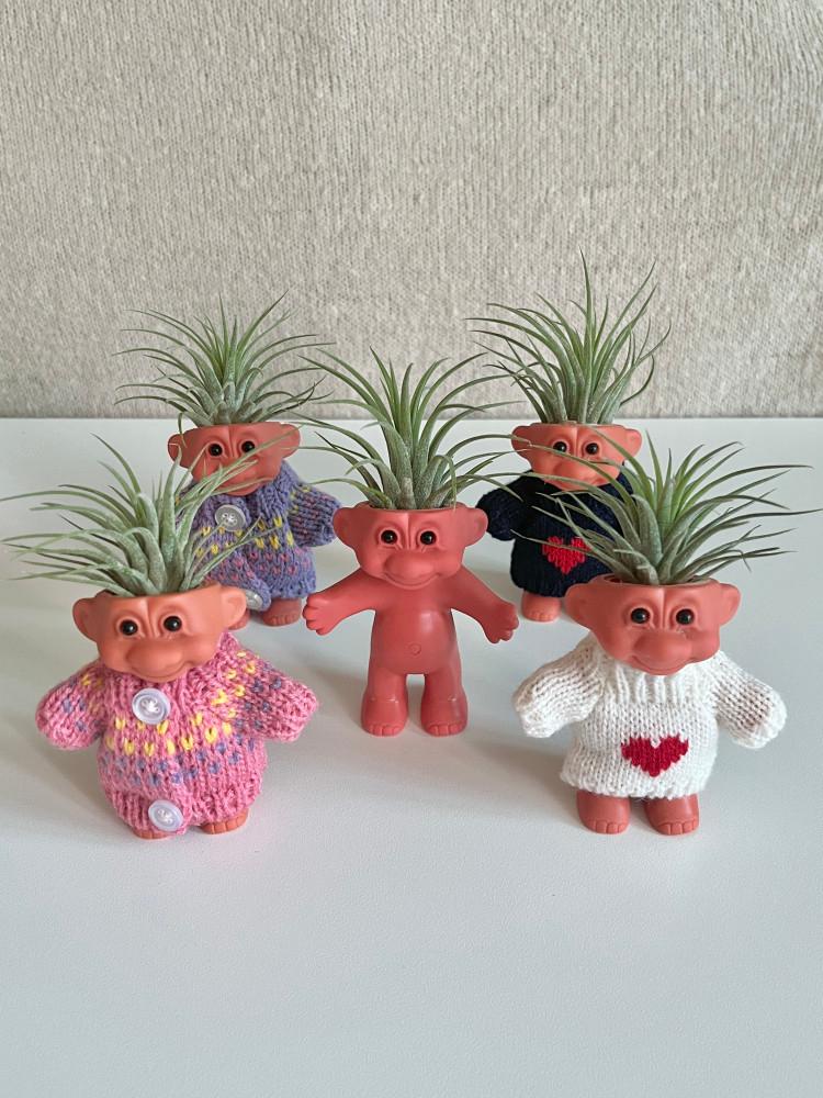 트롤 화분 니트옷(사무실 미니 화분, 트롤식물, 공기정화)