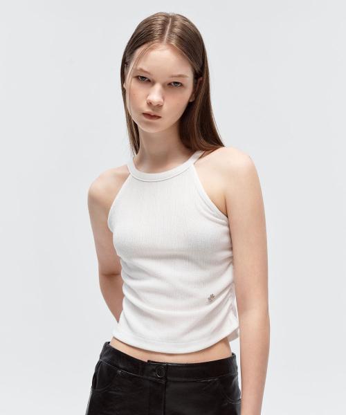 골지 홀터넥 슬리브리스 탑_WHITE