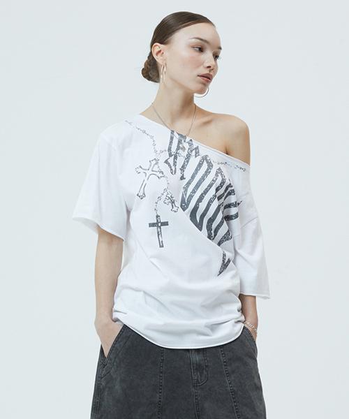 GROOVY ONE SHOULDER TEE WHITE(MG2GMFT537A)
