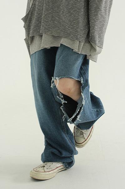 로컬맨션 button up washed cutting jean