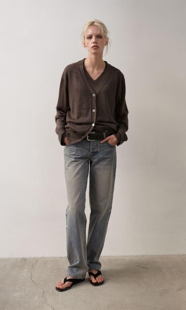 [3/13 예약 발송] SILK BLEND V NECK LAYER KNIT CARDIGAN (TAUPE)