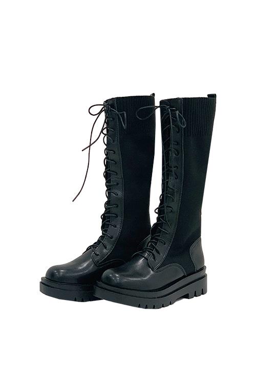 라야 니트 레이스업 롱 부츠