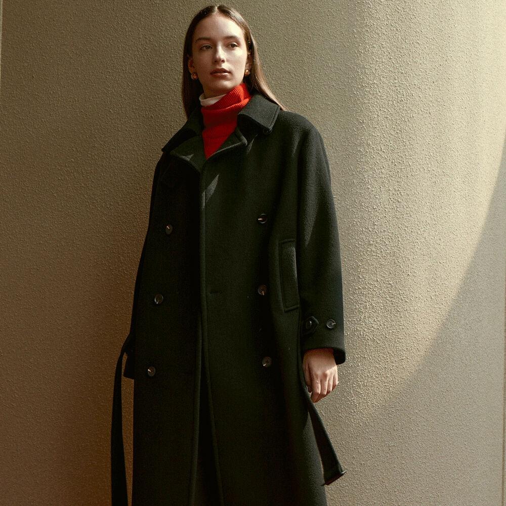 WOOL 세미오버 트렌치 코트 블랙