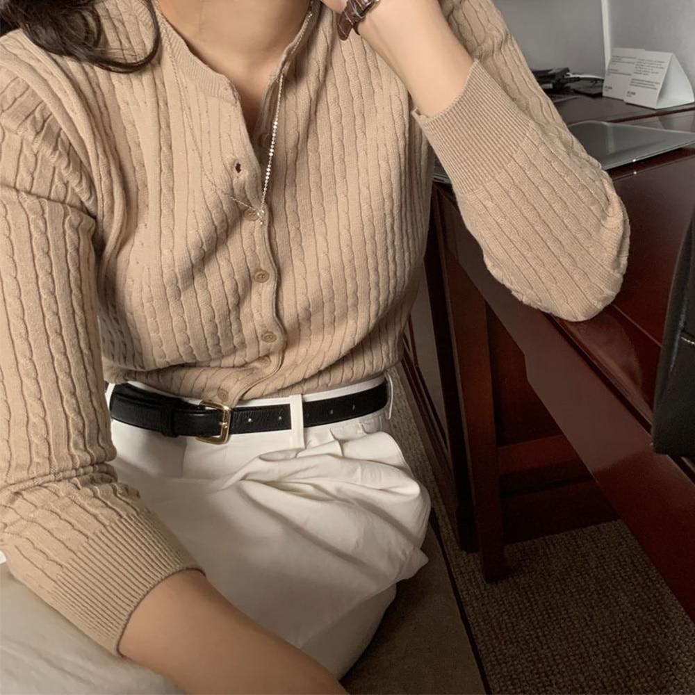 빈센트 꽈배기 슬림 라운드넥 봄 가을 간절기 니트 가디건