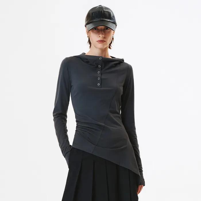 [KIMMATIN] HALF OPEN SLIM HOODY TOP (2 COLORS)