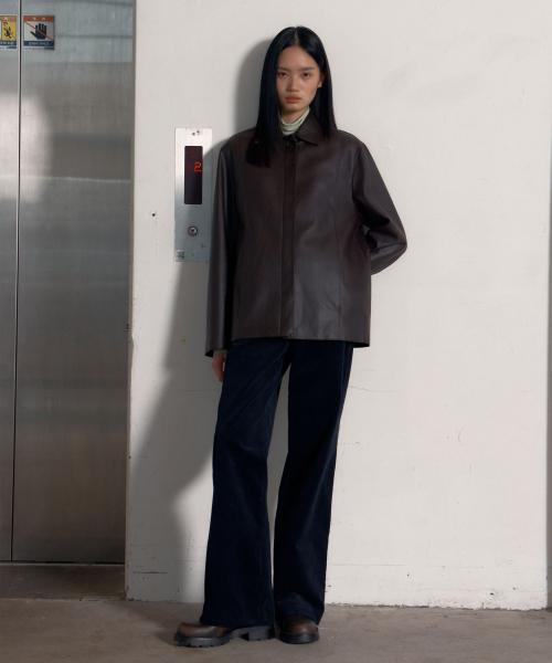 Minimal Stitch Faux Leather Jacket (Deep Brown)