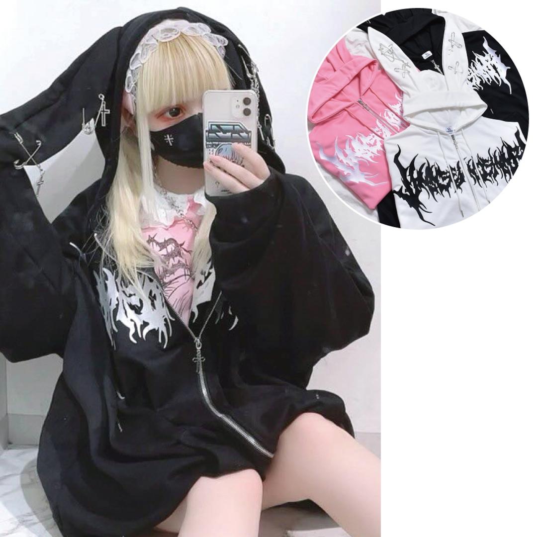 【3/31 完売BLACK再入荷！】新作★うさ耳ロゴZIPパーカー | VOLCAN&APHRODITE