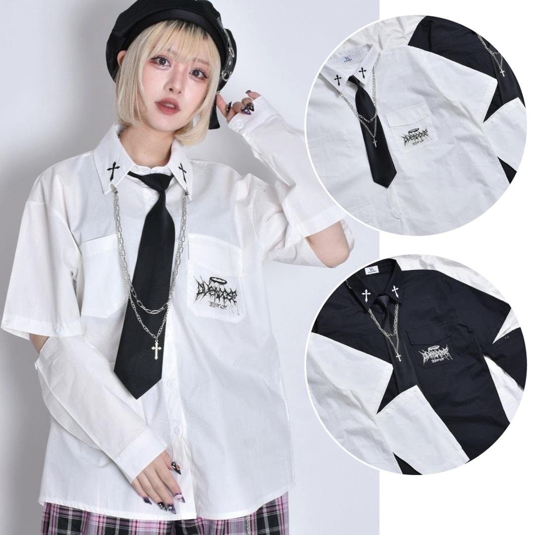 【3点セット】サブカル刺繍 ネクタイ+2連チェーン付き 2WAYシャツ | VOLCAN&APHRODITE