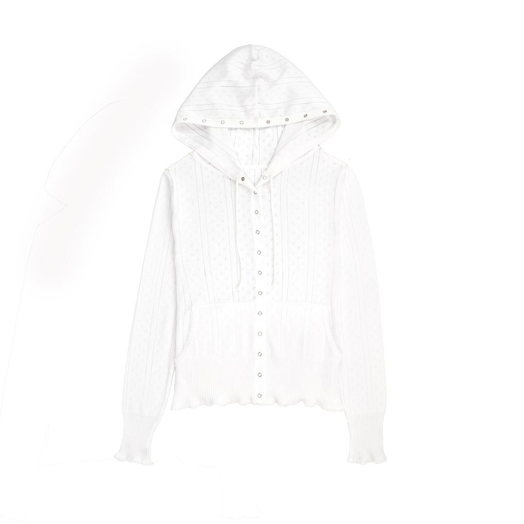 Snap-Up Pointelle Hoodie